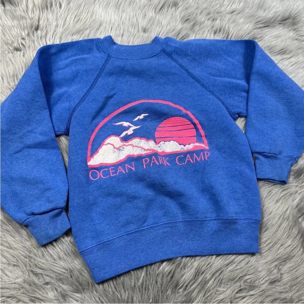 Vintage Blue Ocean Park Camp Crewneck Sweater